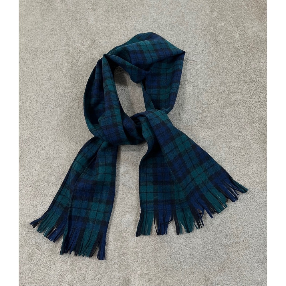 Vintage Pendleton Scarf 100% Virgin Wool Black Watch Tartan Plaid Blue Green EUC